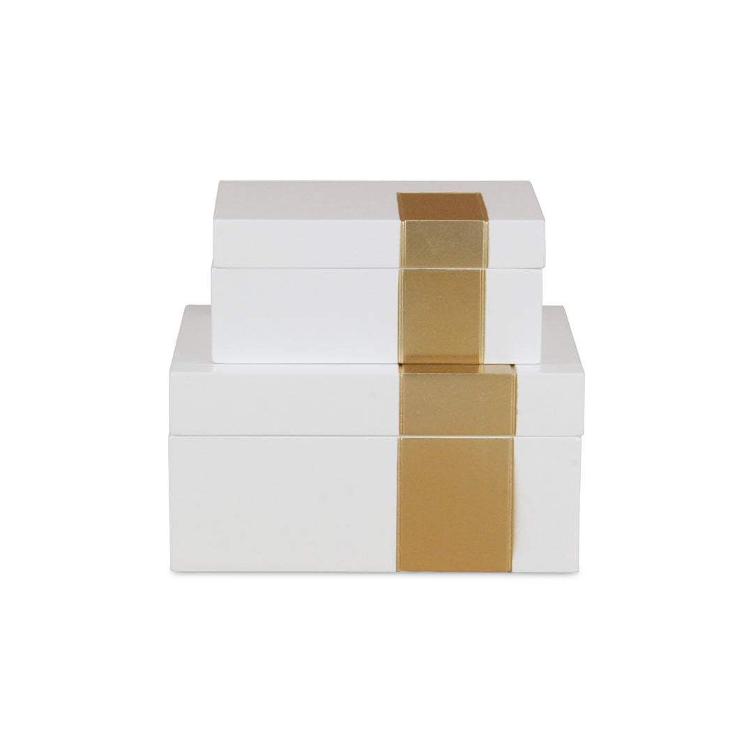 5954-2 - White Wooden Decor Box S/2