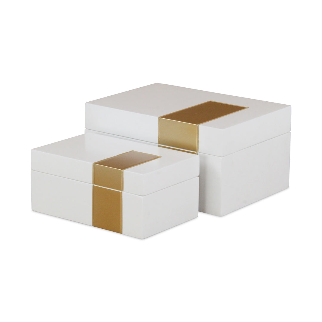 5954-2 - White Wooden Decor Box S/2