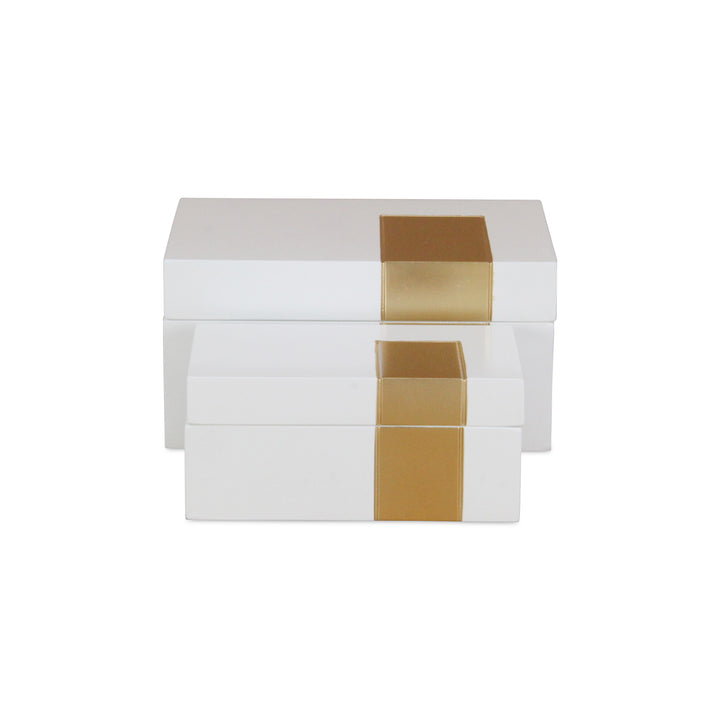 5954-2 - White Wooden Decor Box S/2