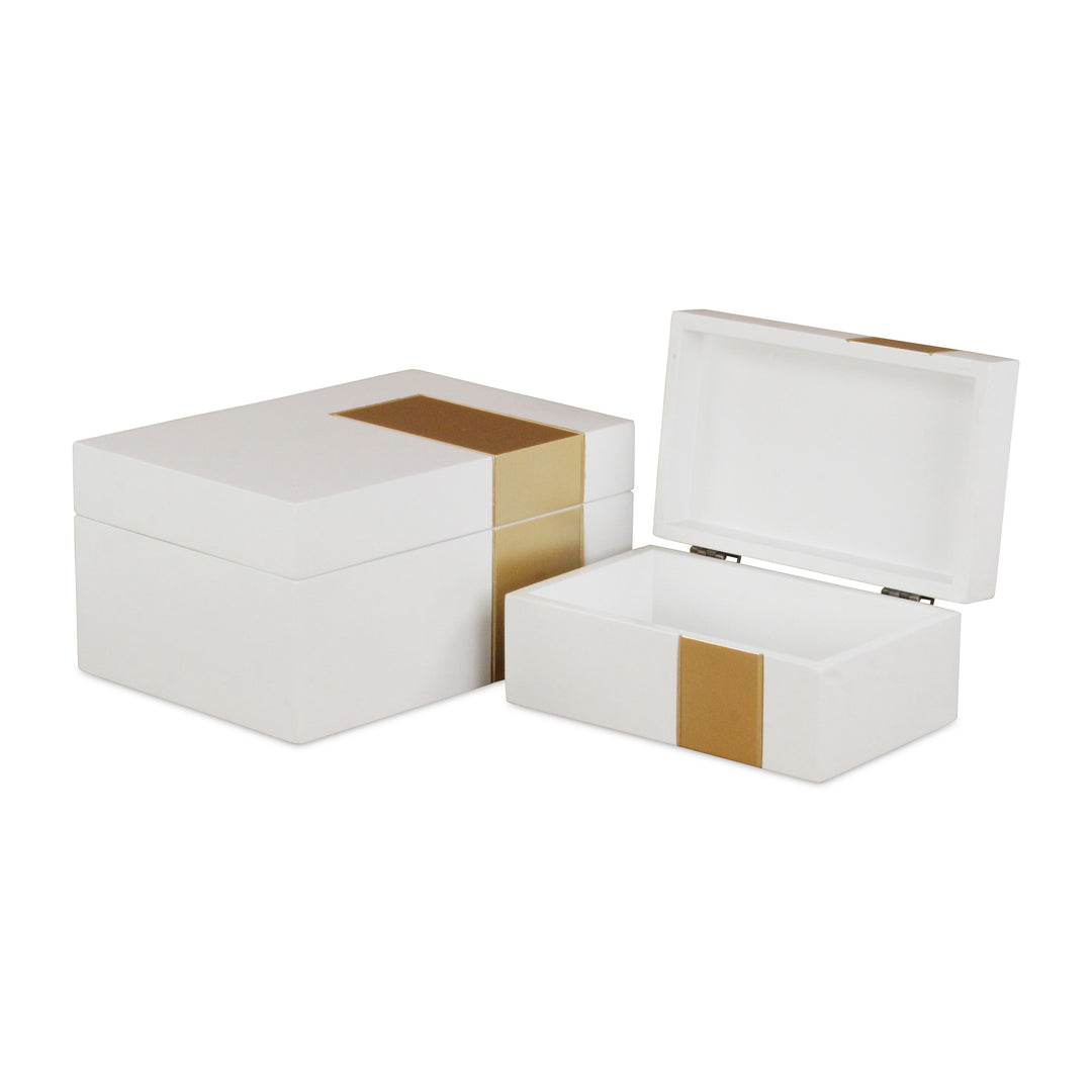 5954-2 - White Wooden Decor Box S/2