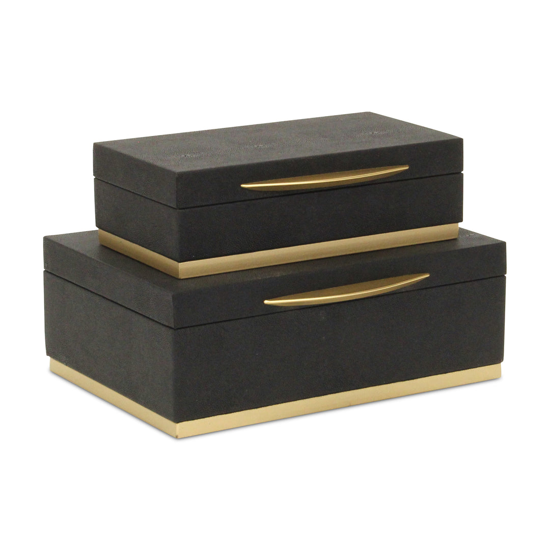 6054-2BK - Zynova Rectangle Shagreen Boxes - Black