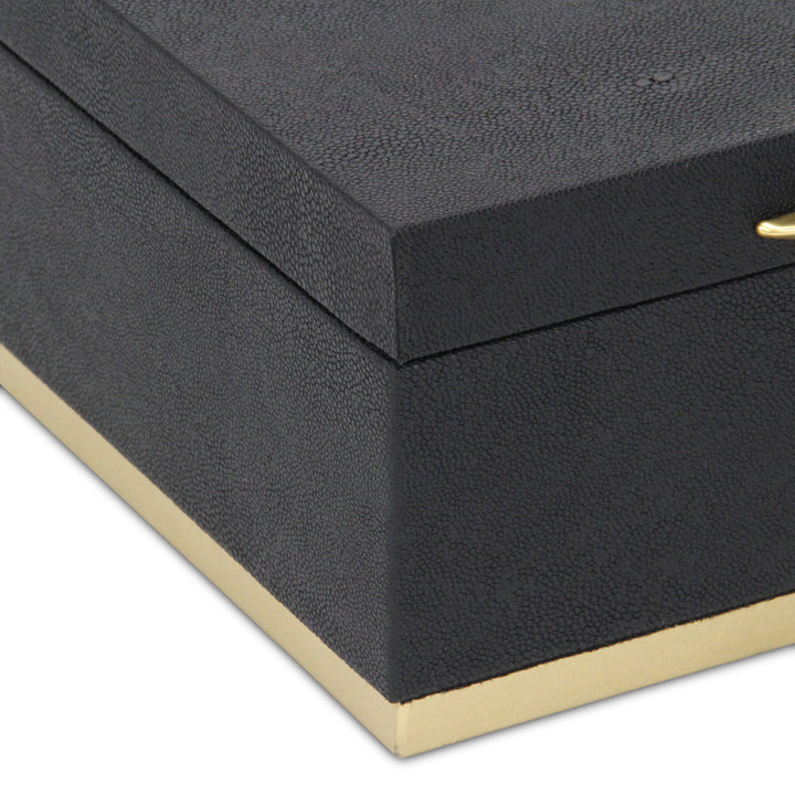 6054-2BK - Zynova Rectangle Shagreen Boxes - Black