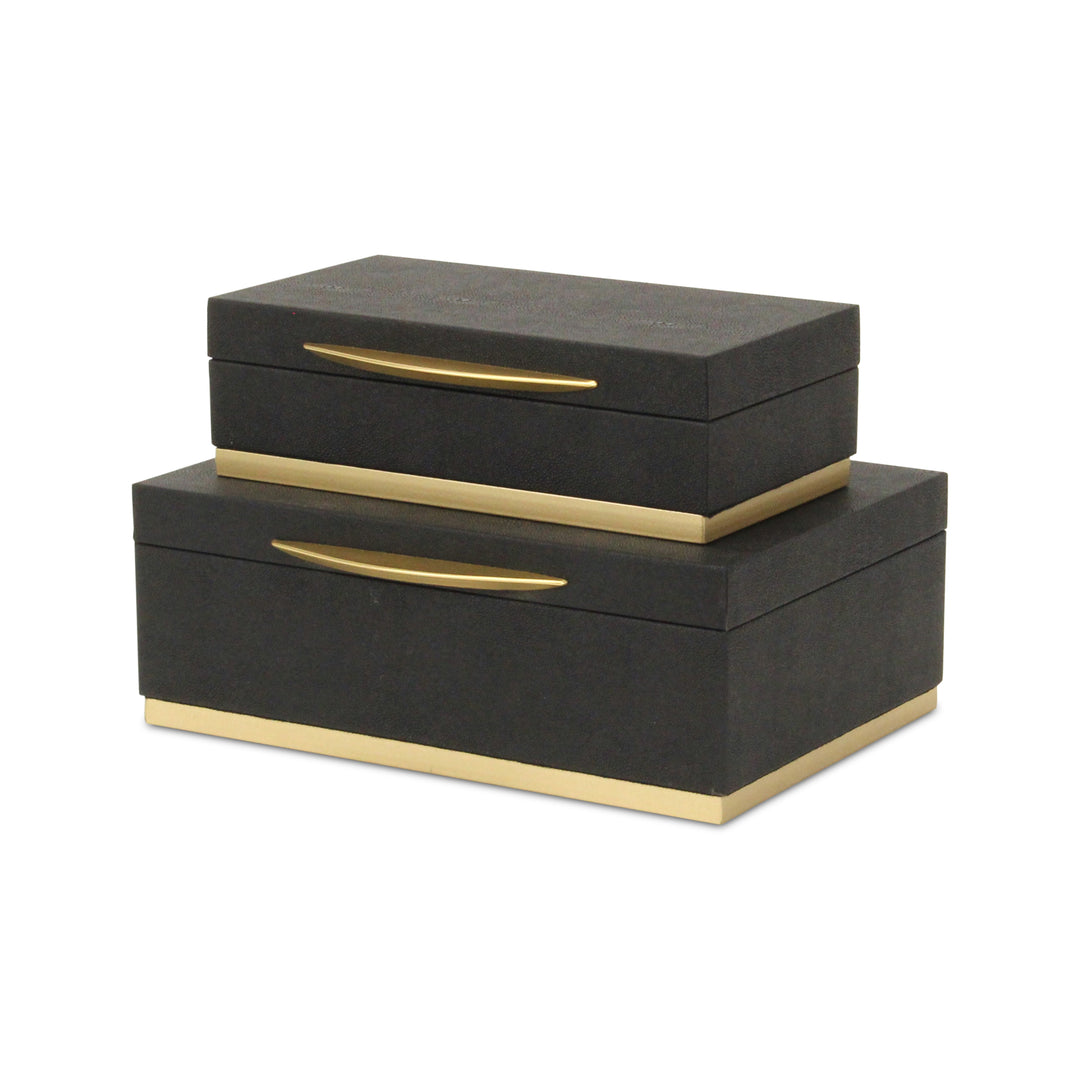 6054-2BK - Zynova Rectangle Shagreen Boxes - Black