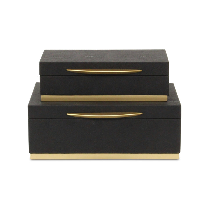 6054-2BK - Zynova Rectangle Shagreen Boxes - Black