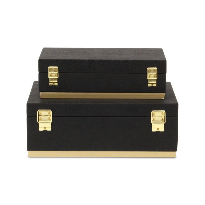 6054-2BK - Zynova Rectangle Shagreen Boxes - Black