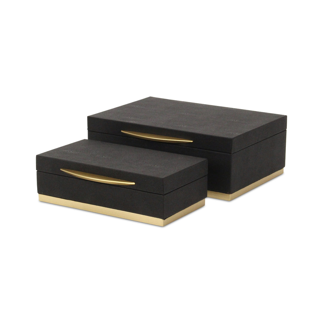 6054-2BK - Zynova Rectangle Shagreen Boxes - Black