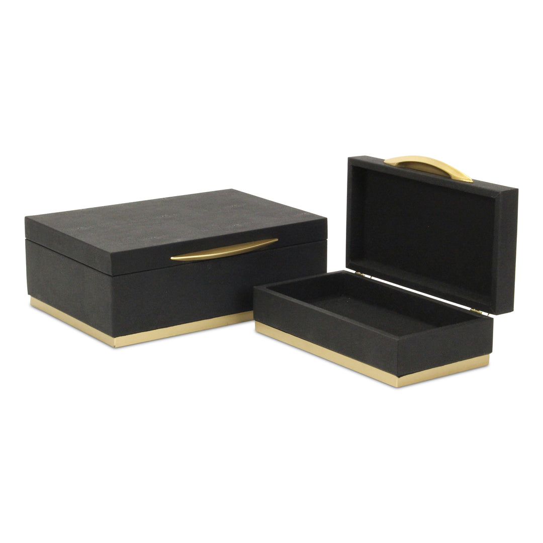 6054-2BK - Zynova Rectangle Shagreen Boxes - Black