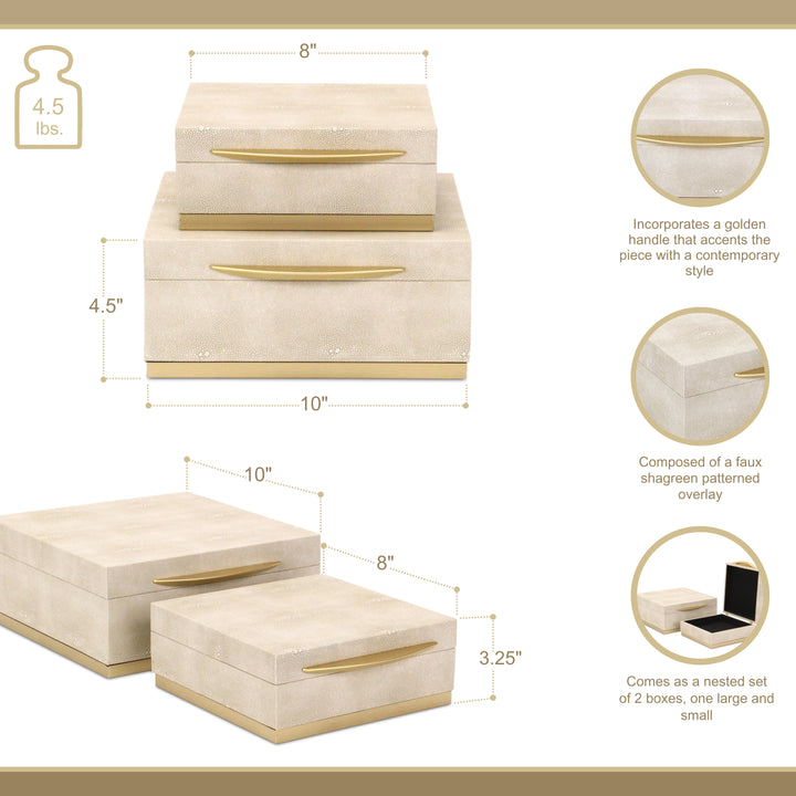 6055-2CR - Zynova Square Shagreen Boxes - Cream