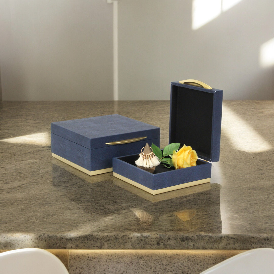 6055-2NB - Zynova Square Shagreen Boxes - Blue