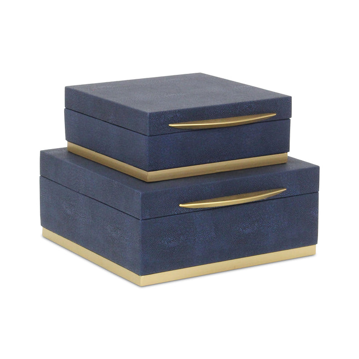 6055-2NB - Zynova Square Shagreen Boxes - Blue