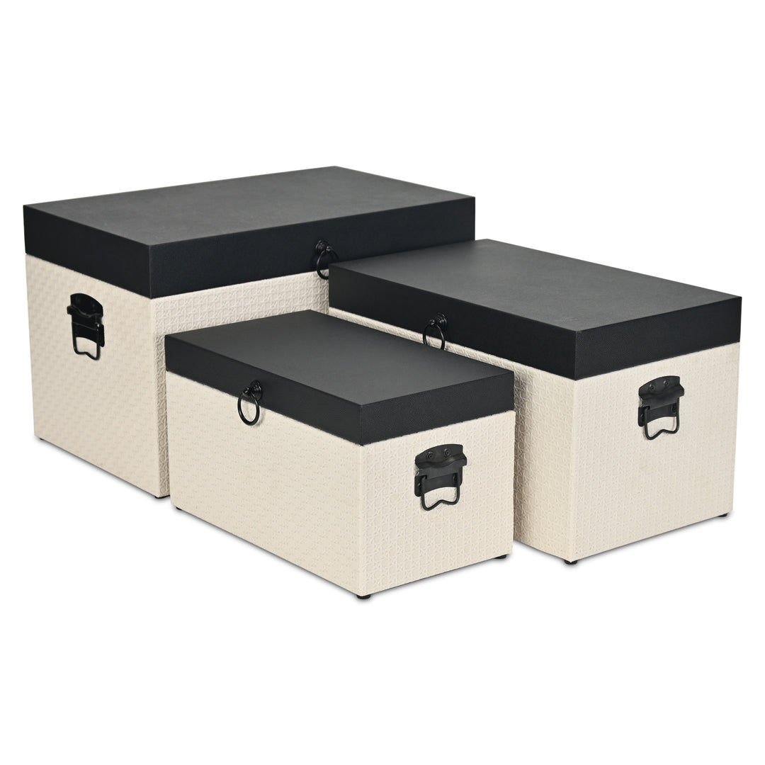 6144-3 - Ellaran Set of 3 Shagreen & Wicker Trunks