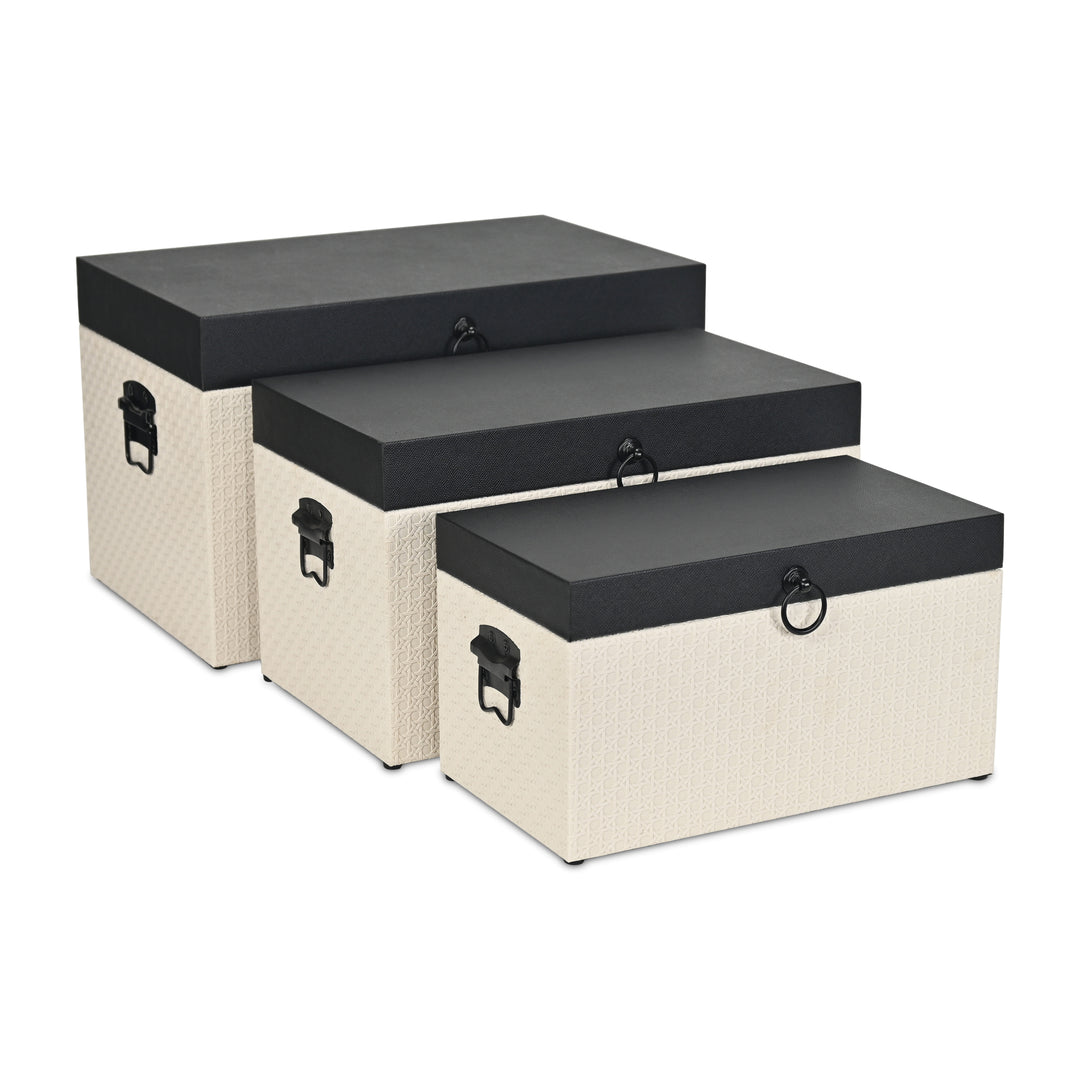 6144-3 - Ellaran Set of 3 Shagreen & Wicker Trunks