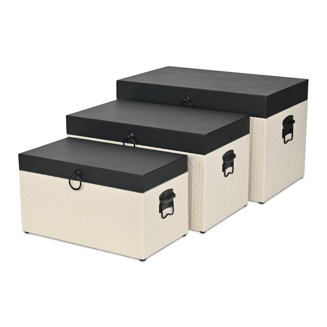 6144-3 - Ellaran Set of 3 Shagreen & Wicker Trunks