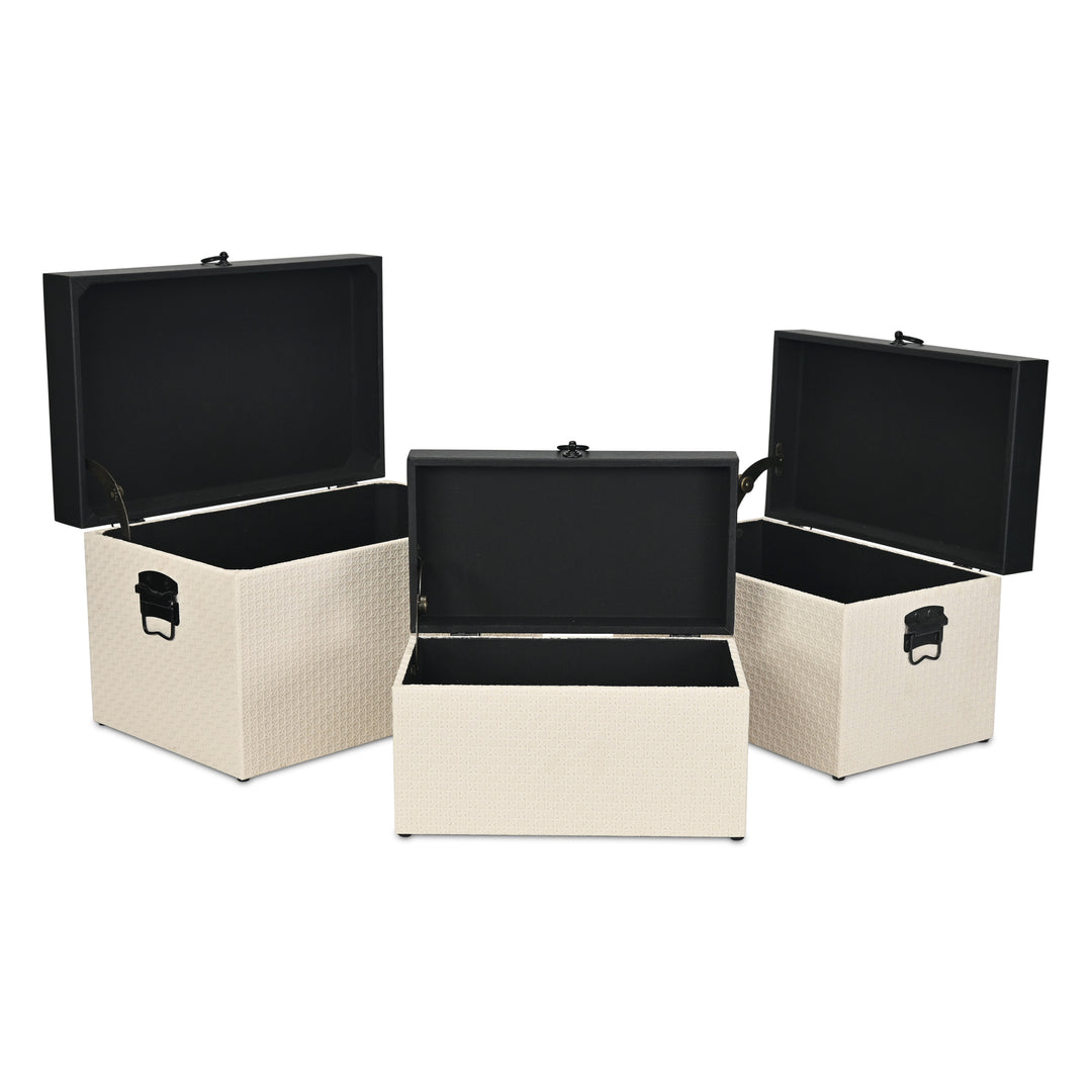 6144-3 - Ellaran Set of 3 Shagreen & Wicker Trunks