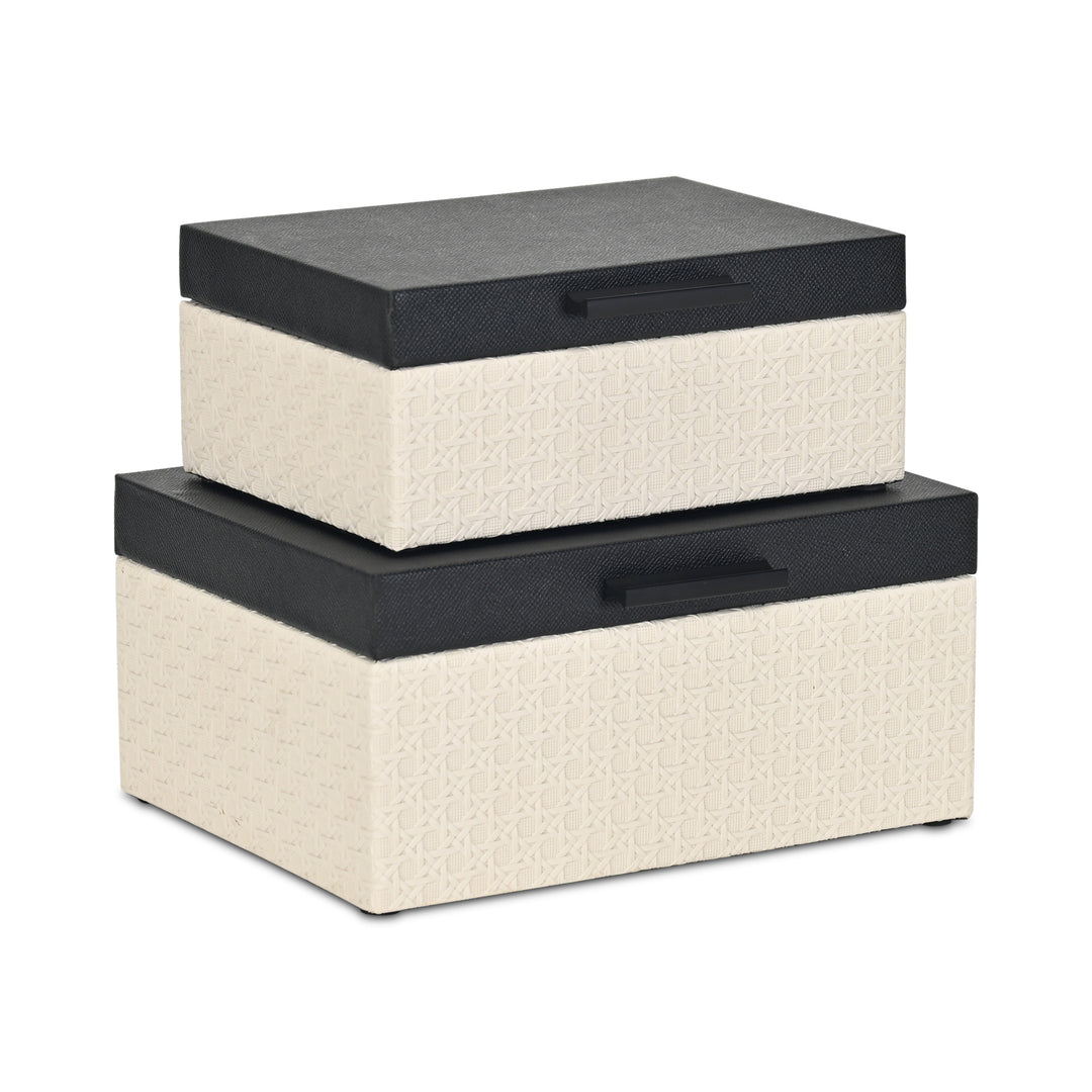 6147-2 - Ellaran Set of 2 Shagreen & Wicker Boxes