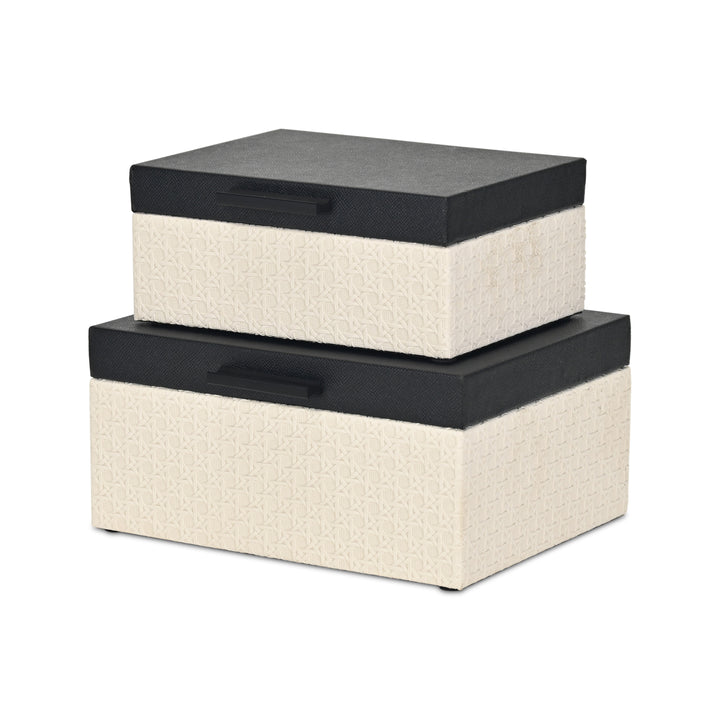 6147-2 - Ellaran Set of 2 Shagreen & Wicker Boxes