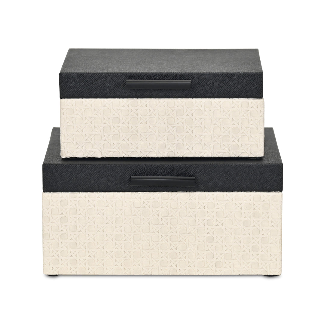 6147-2 - Ellaran Set of 2 Shagreen & Wicker Boxes