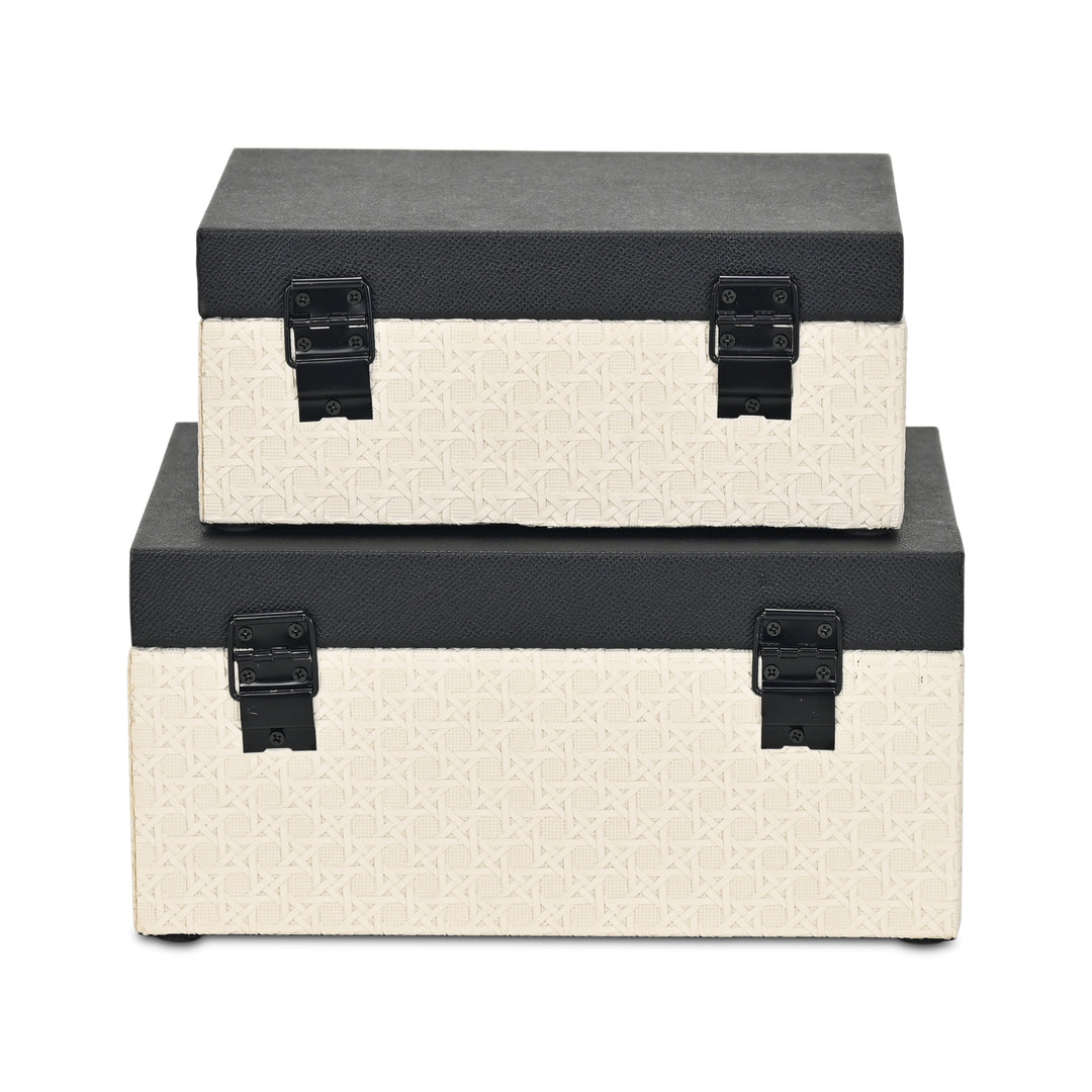 6147-2 - Ellaran Set of 2 Shagreen & Wicker Boxes