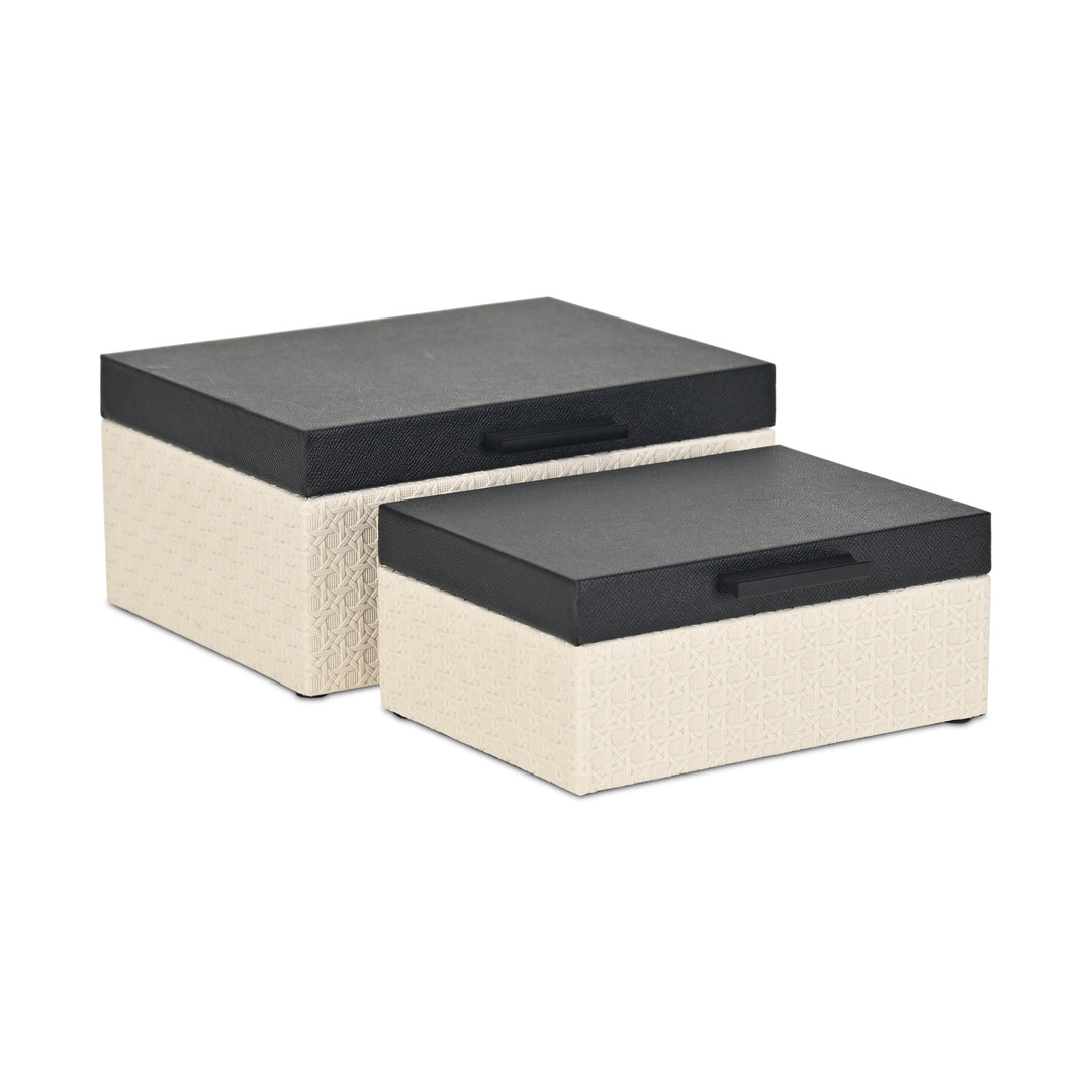 6147-2 - Ellaran Set of 2 Shagreen & Wicker Boxes