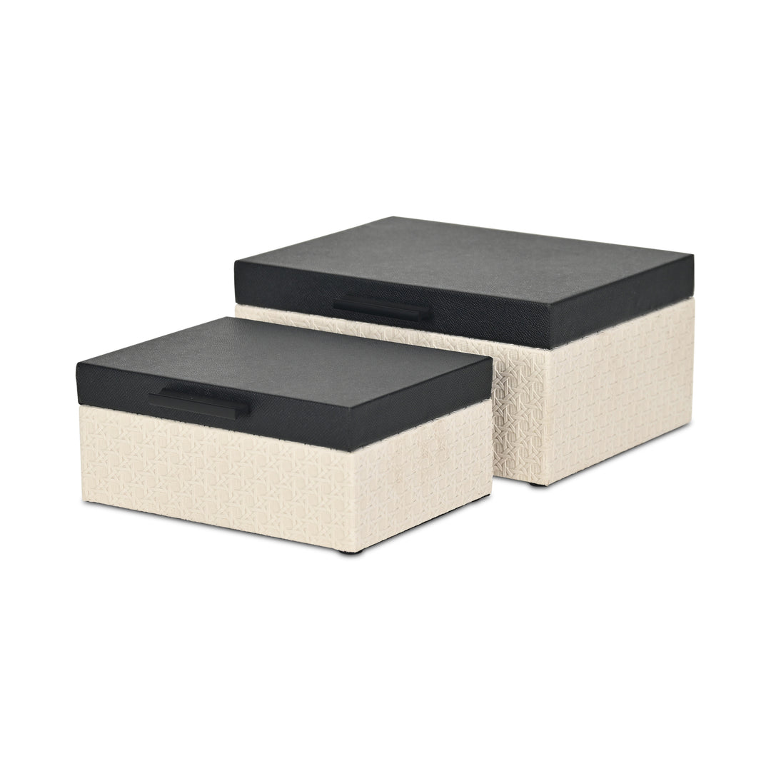 6147-2 - Ellaran Set of 2 Shagreen & Wicker Boxes