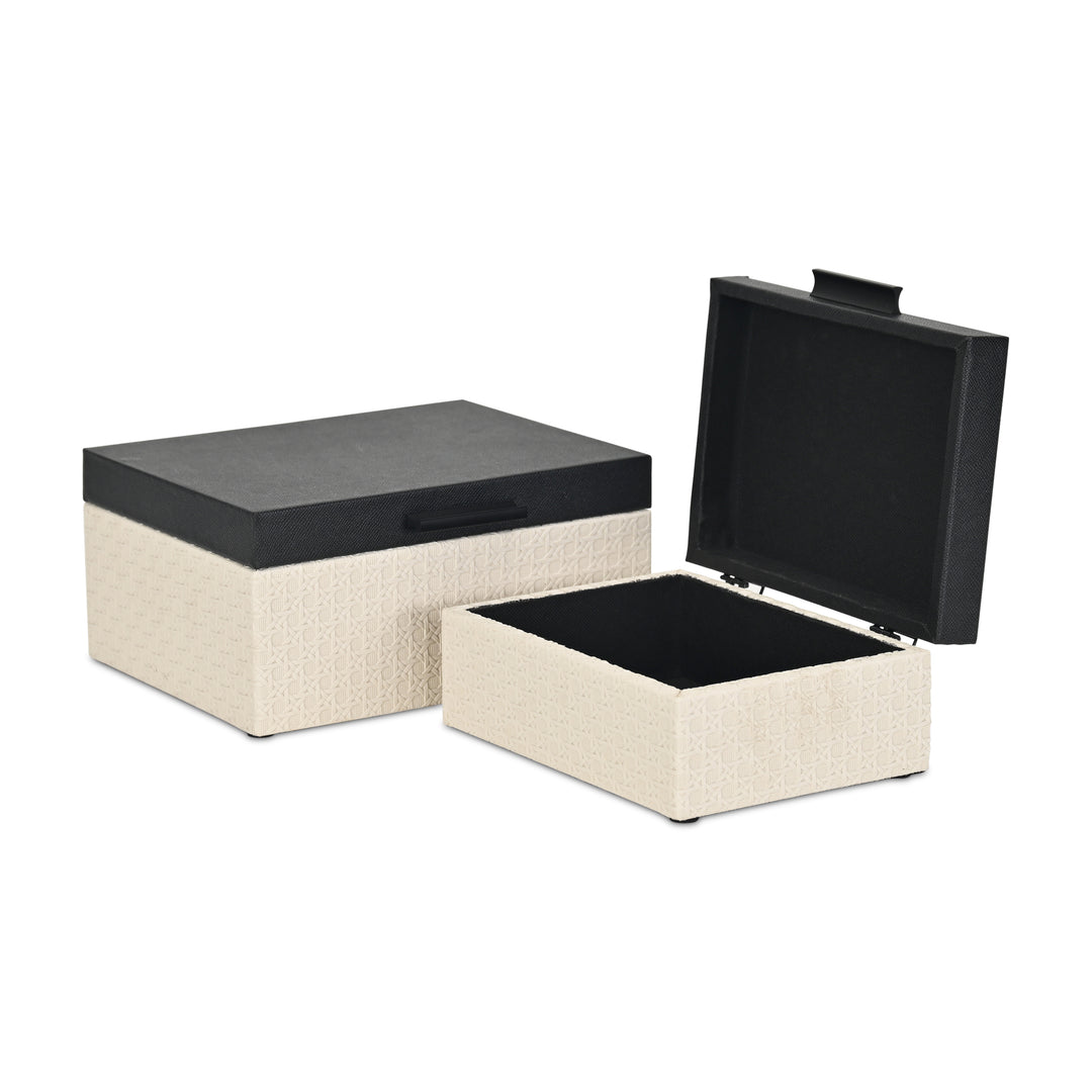 6147-2 - Ellaran Set of 2 Shagreen & Wicker Boxes