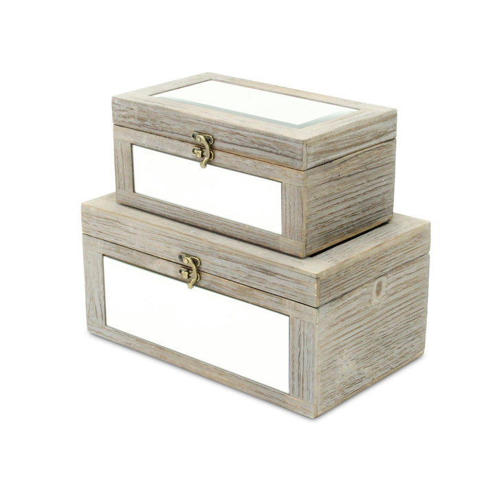 4929-2GR - Larkspur Mirrored Wood Boxes - Gray