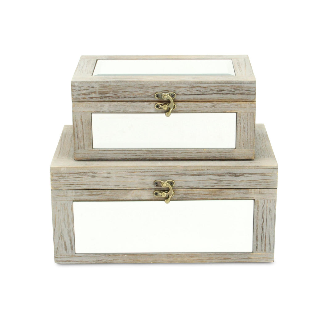 4929-2GR - Larkspur Mirrored Wood Boxes - Gray