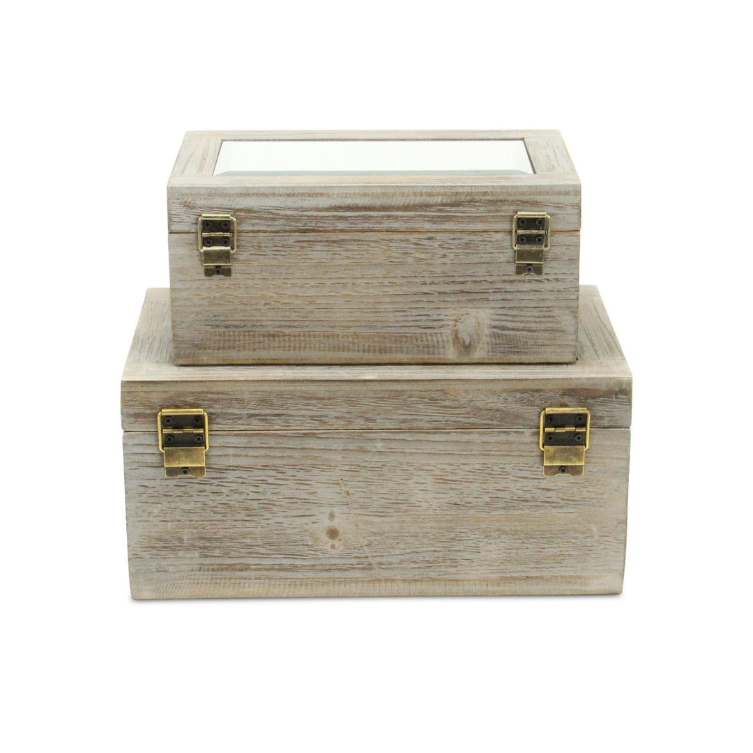 4929-2GR - Larkspur Mirrored Wood Boxes - Gray