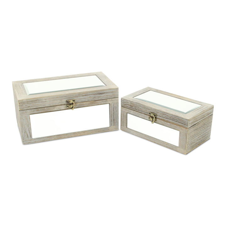 4929-2GR - Larkspur Mirrored Wood Boxes - Gray