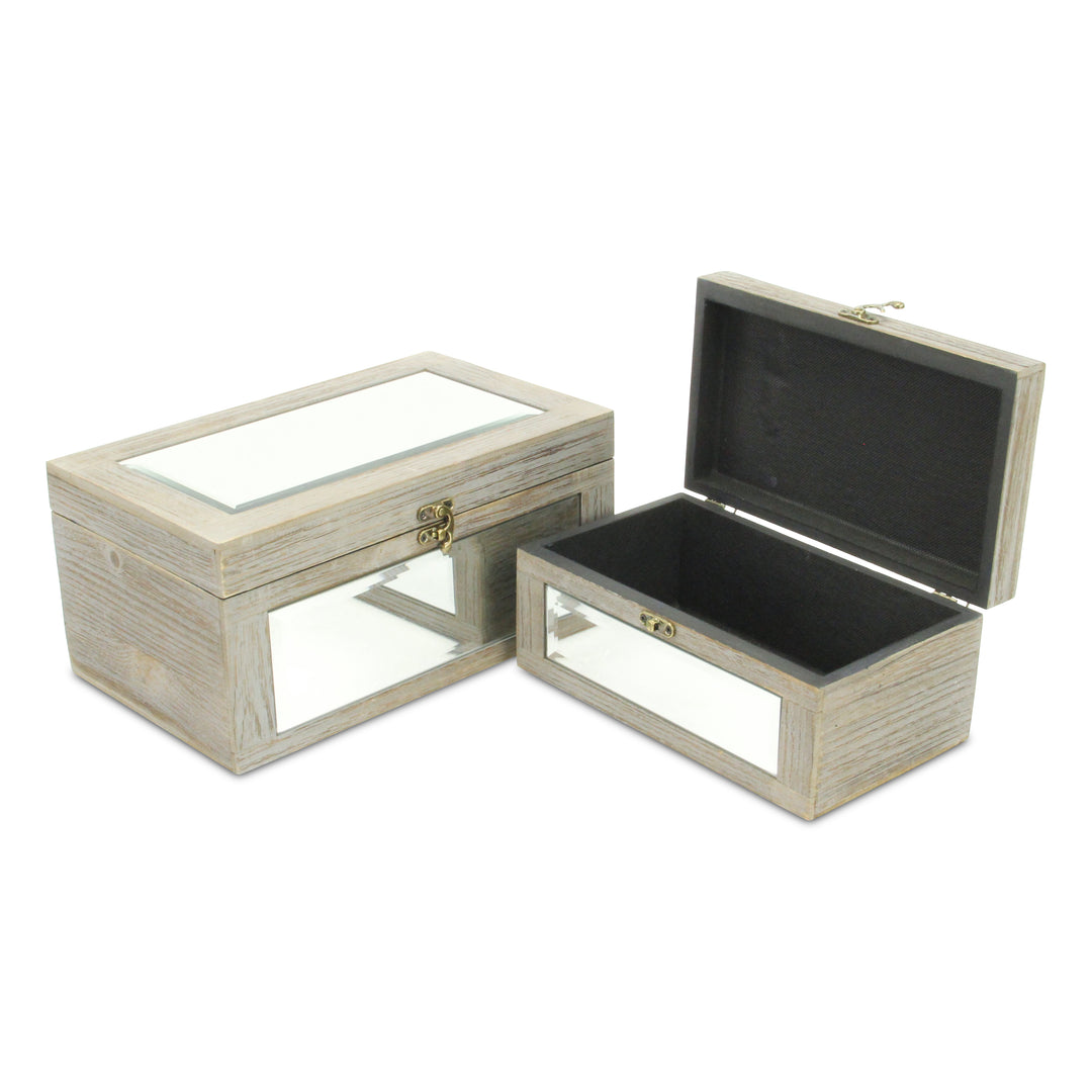 4929-2GR - Larkspur Mirrored Wood Boxes - Gray