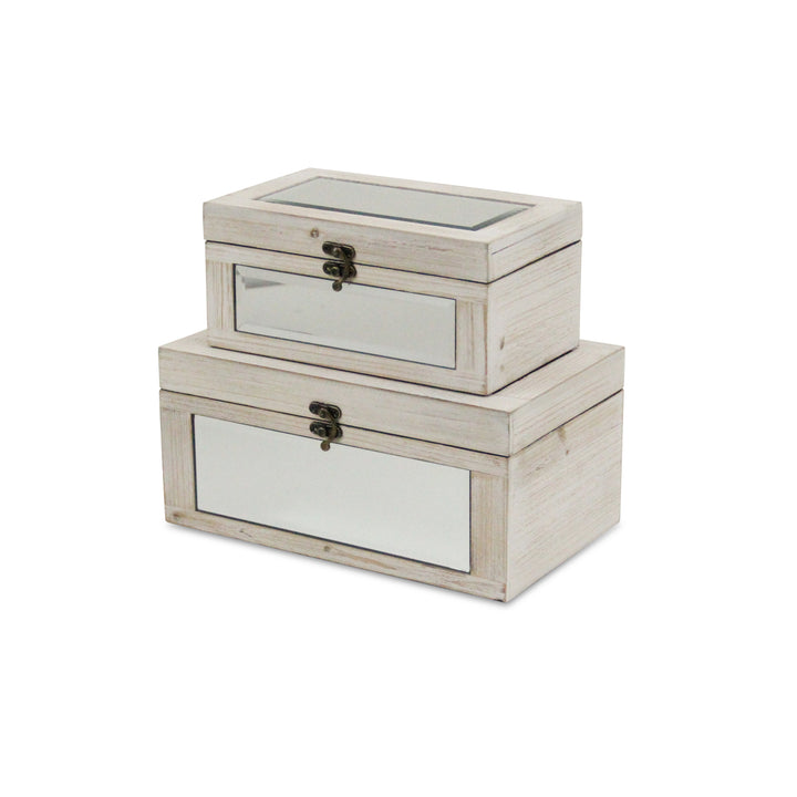 4929-2WT - Larkspur Mirrored Wood Boxes - White