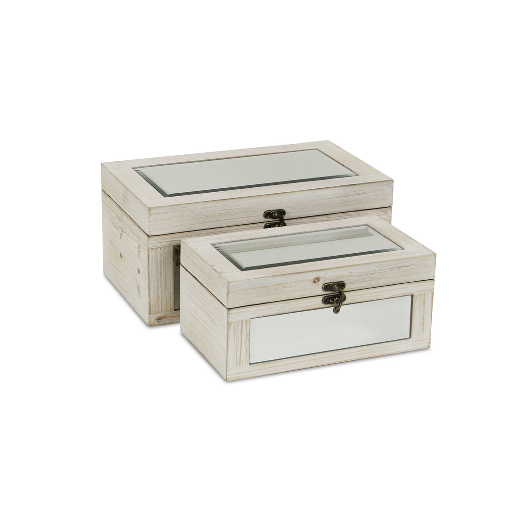 4929-2WT - Larkspur Mirrored Wood Boxes - White