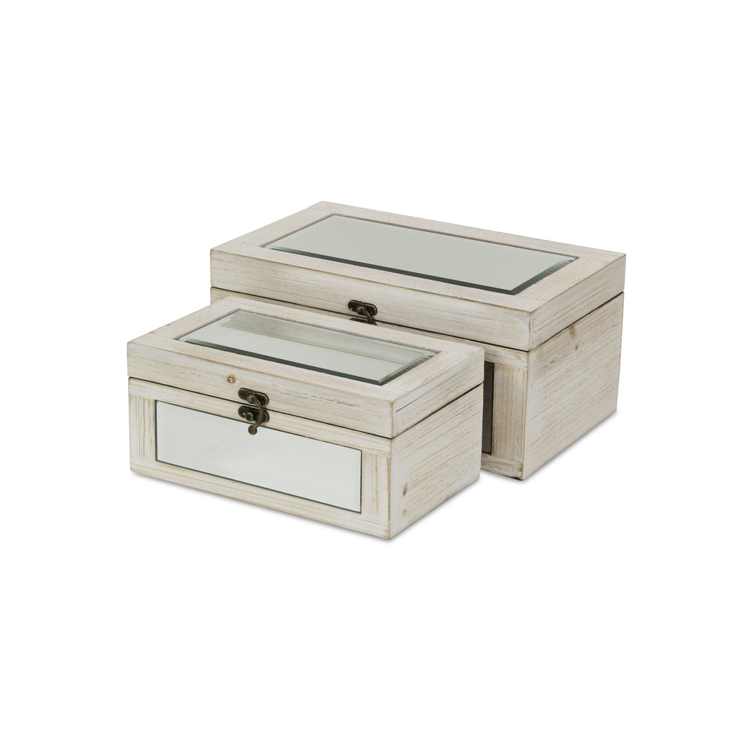 4929-2WT - Larkspur Mirrored Wood Boxes - White