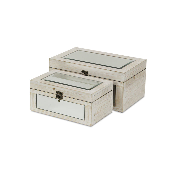 4929-2WT - Larkspur Mirrored Wood Boxes - White