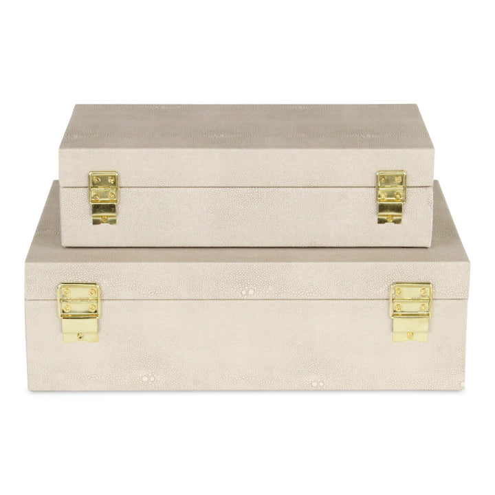 5824-2CR - Lusan Rect Shagreen Boxes - Cream