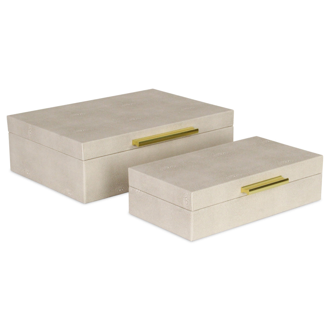 5824-2CR - Lusan Rect Shagreen Boxes - Cream