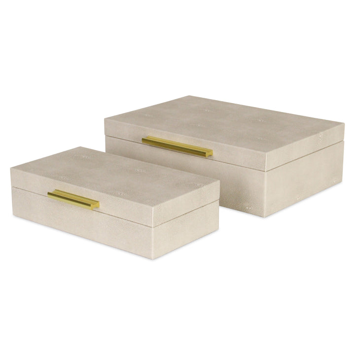 5824-2CR - Lusan Rect Shagreen Boxes - Cream