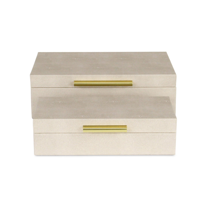 5824-2CR - Lusan Rect Shagreen Boxes - Cream